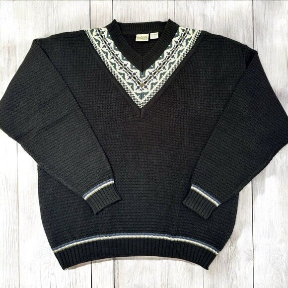 Ash Creek Trading Sweater Mens XL Black V Neck Southwestern Aztec Vintage - Picture 1 of 8